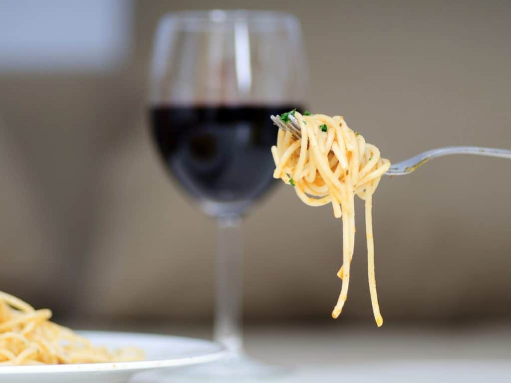 pasta and red wine