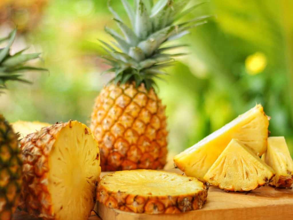 pineapples, whole, cut